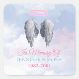 Clouds Memorial Halo & Angel Vingar Fyrkantigt Klistermärke