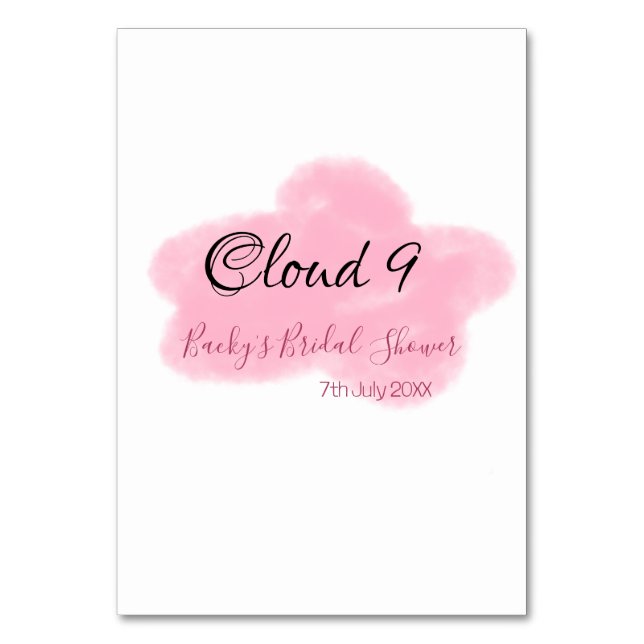 Clouds nine red pastel bridal shower namedate bordsnummer (Framsidan)