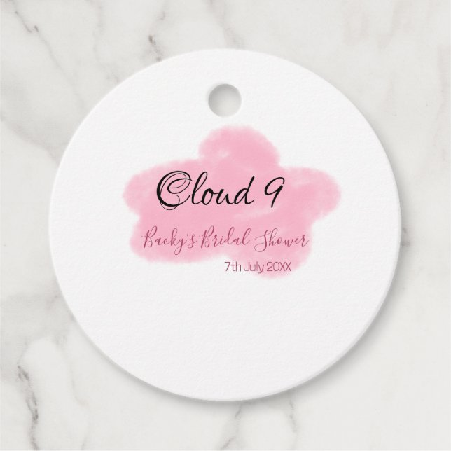 Clouds nine red pastel bridal shower namedate gåvor etiketter (Framsida)