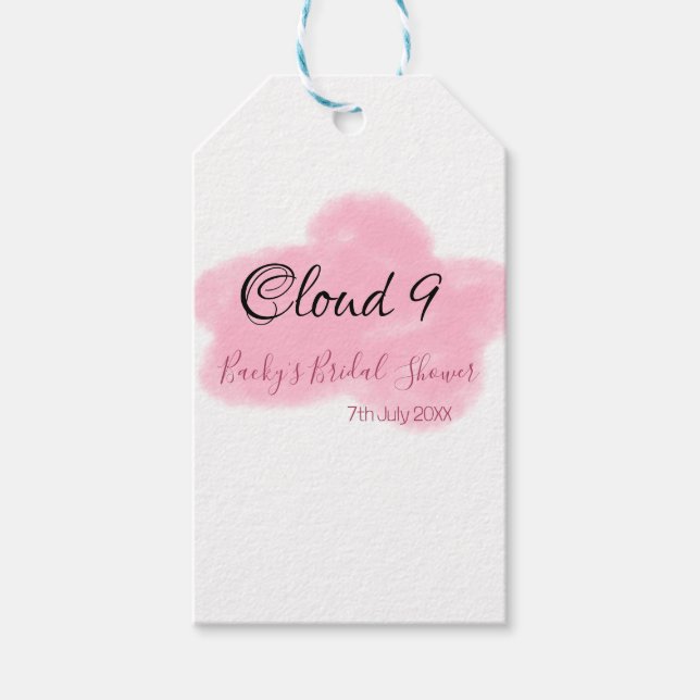 Clouds nine red pastel bridal shower namedate presentetikett (Framsidan)