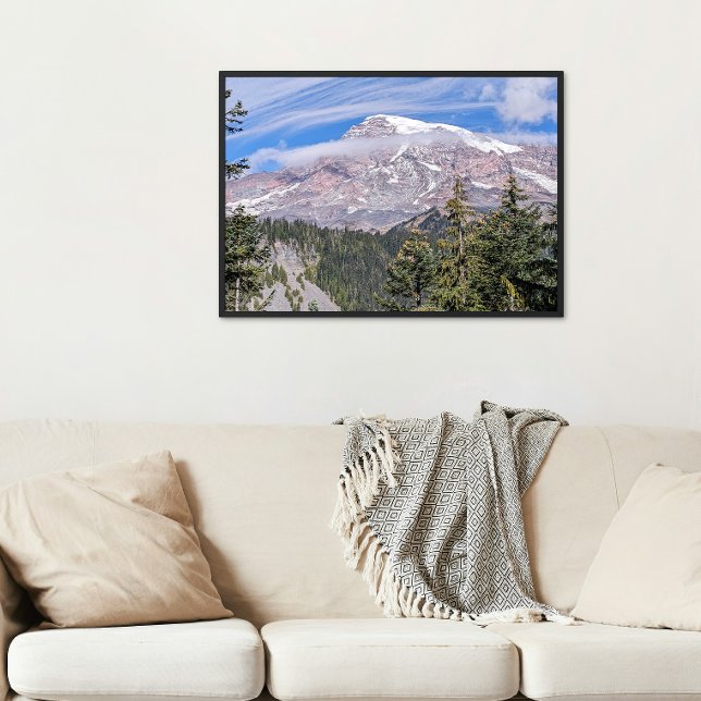 Clouds Over Mount Rainier Scenic Landscape Fototryck (In Situ (Framed))