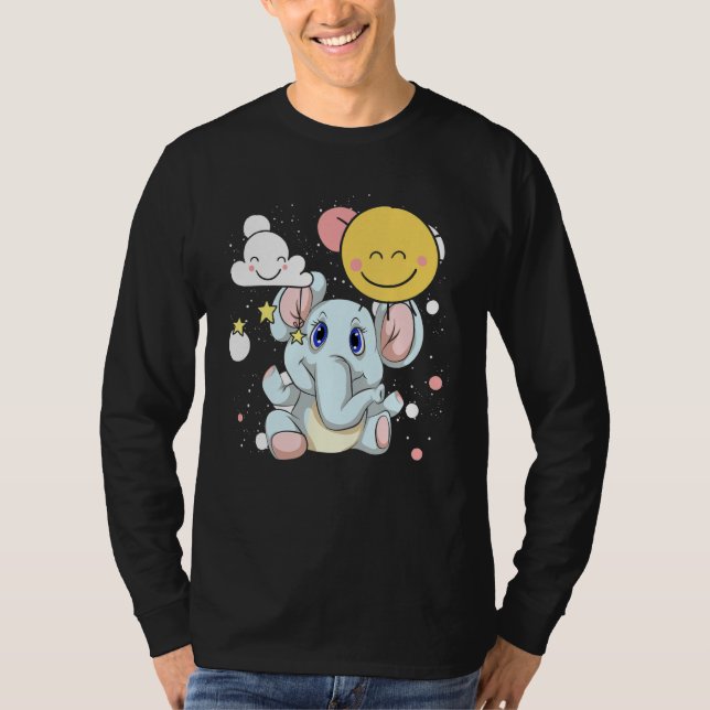 Clouds Safari Afrika Zoo Animal Cute Baby Elepha T Shirt (Framsida)