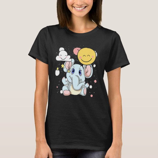 Clouds Safari Afrika Zoo Animal Cute Baby Elepha T Shirt (Framsida)