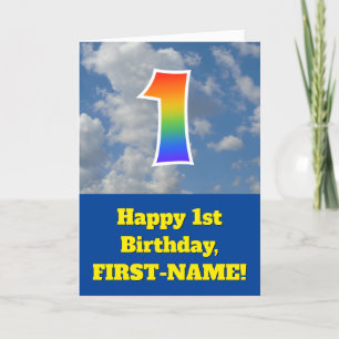 Cloudy Blå himmel, Rainbow Mönster ’1’ Birthday # Kort