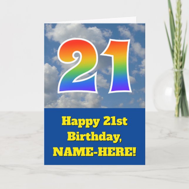 Cloudy Blå himmel, Rainbow Mönster ’21’ Birthday # Kort (Framsida)