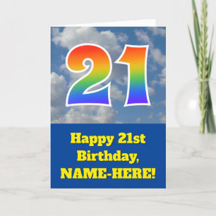 Cloudy Blå himmel, Rainbow Mönster ’21’ Birthday # Kort