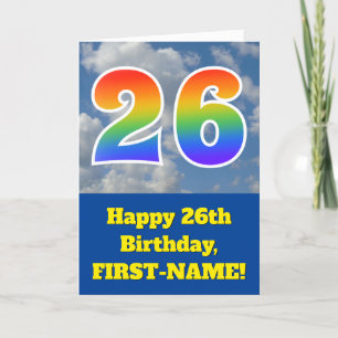 Cloudy Blå himmel, Rainbow Mönster "26" Birthday # Kort