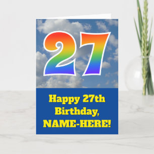 Cloudy Blå himmel, Rainbow Mönster "27" Birthday # Kort