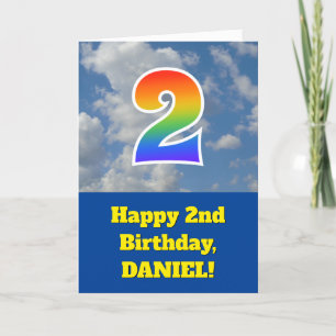 Cloudy Blå himmel, Rainbow Mönster ’2’ Birthday # Kort