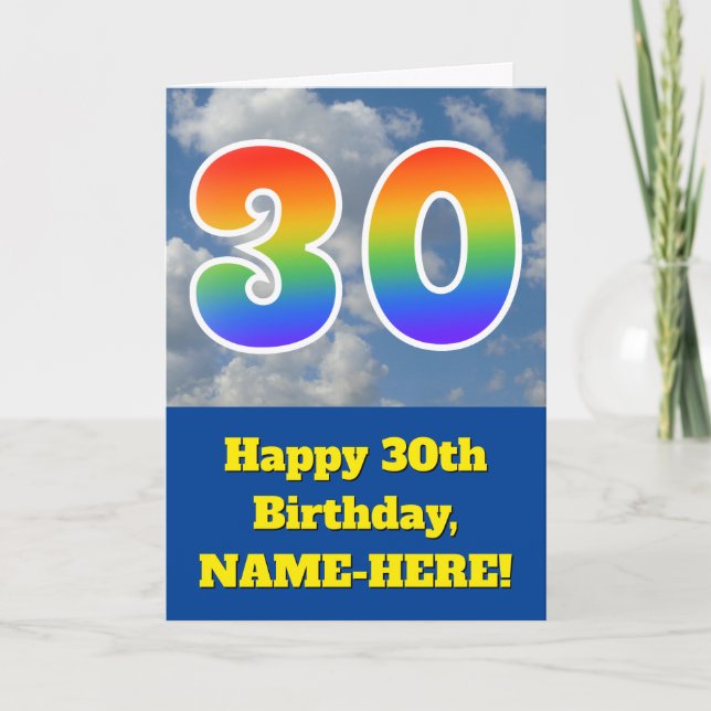 Cloudy Blå himmel, Rainbow Mönster ’30’ Birthday # Kort (Framsida)
