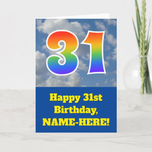 Cloudy Blå himmel, Rainbow Mönster ’31’ Birthday # Kort