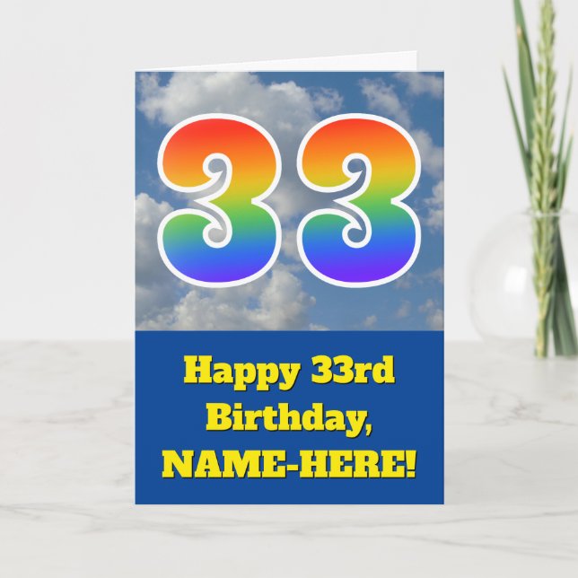 Cloudy Blå himmel, Rainbow Mönster ’33’ Birthday # Kort (Framsida)