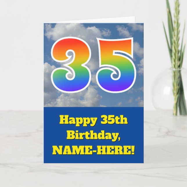 Cloudy Blå himmel, Rainbow Mönster ’35’ Birthday # Kort (Framsida)
