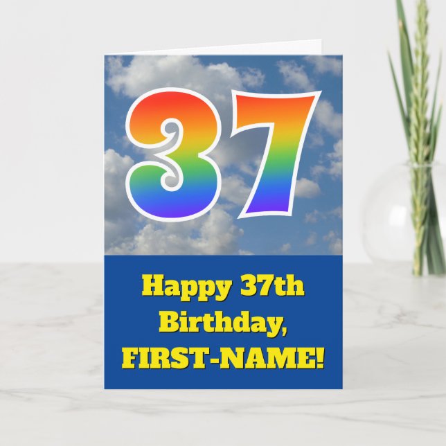 Cloudy Blå himmel, Rainbow Mönster ’37’ Birthday # Kort (Framsida)