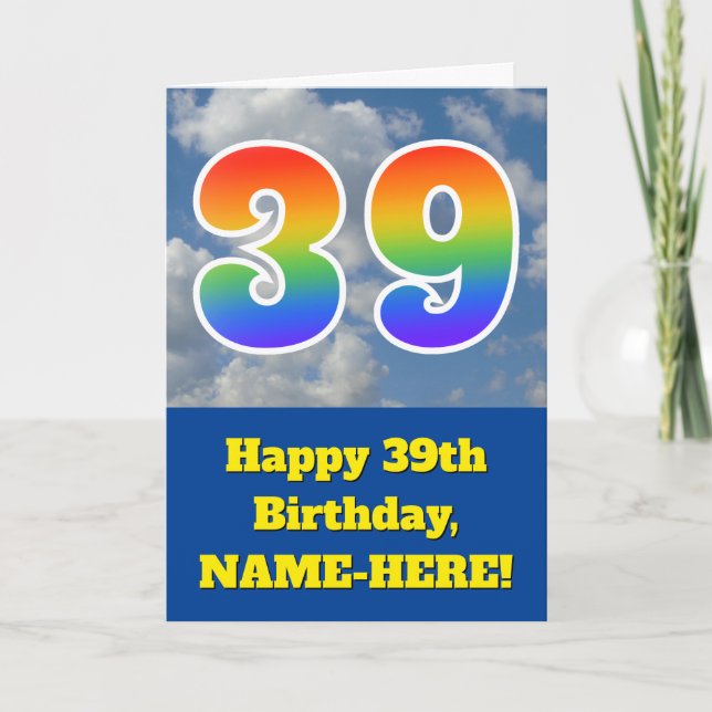 Cloudy Blå himmel, Rainbow Mönster ’39’ Birthday # Kort (Framsida)