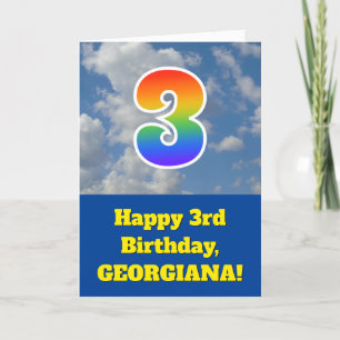 Cloudy Blå himmel, Rainbow Mönster ’3’ Birthday # Kort