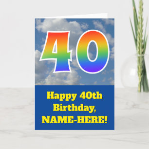 Cloudy Blå himmel, Rainbow Mönster ’40’ Birthday # Kort