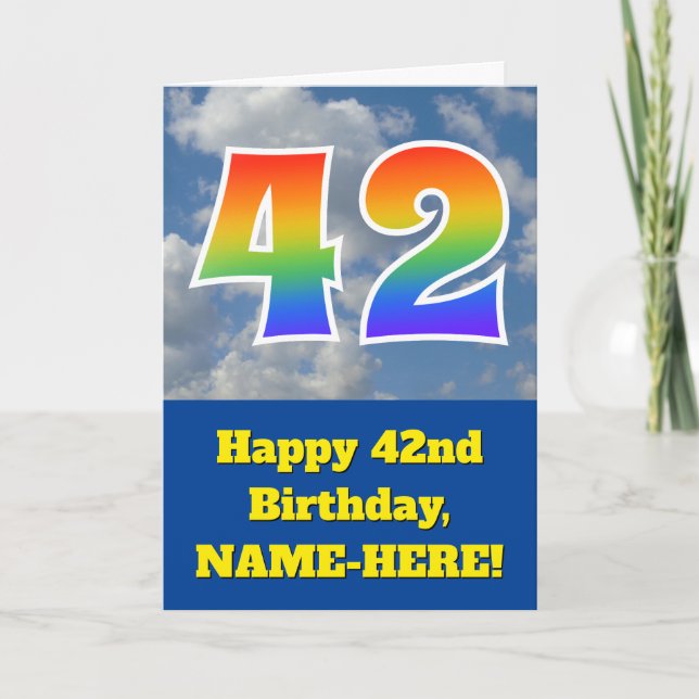 Cloudy Blå himmel, Rainbow Mönster ’42’ Birthday # Kort (Framsida)
