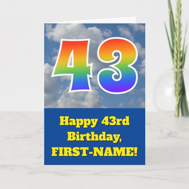 Cloudy Blå himmel, Rainbow Mönster ’43’ Birthday # Kort (Framsida)