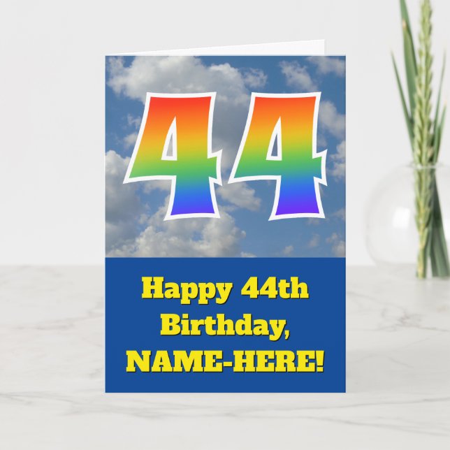 Cloudy Blå himmel, Rainbow Mönster ’44’ Birthday # Kort (Framsida)