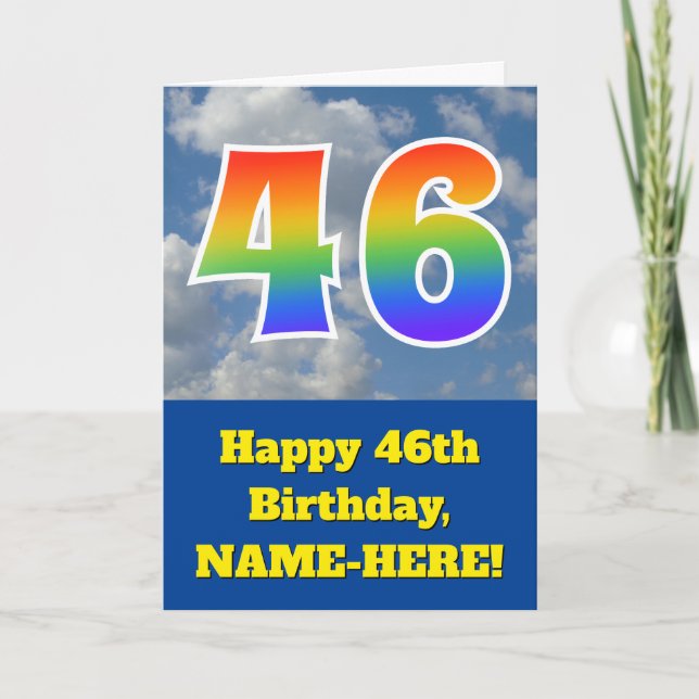 Cloudy Blå himmel, Rainbow Mönster ’46’ Birthday # Kort (Framsida)