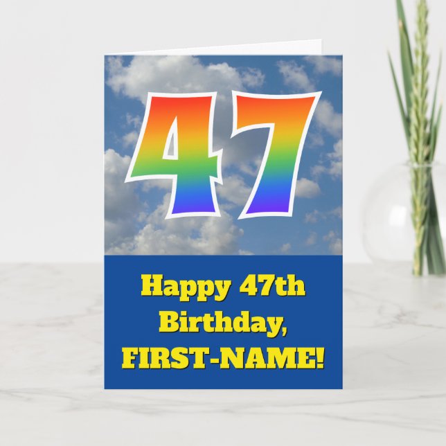 Cloudy Blå himmel, Rainbow Mönster ’47’ Birthday # Kort (Framsida)