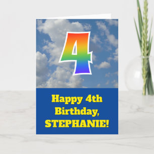 Cloudy Blå himmel, Rainbow Mönster ’4’ Birthday # Kort
