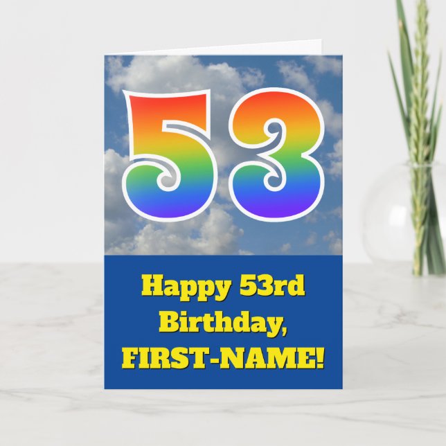 Cloudy Blå himmel, Rainbow Mönster ’53’ Birthday # Kort (Framsida)