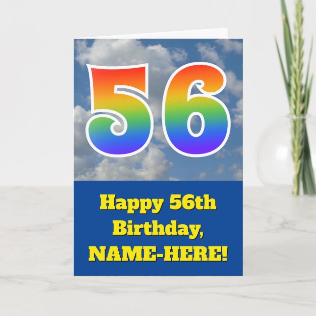 Cloudy Blå himmel, Rainbow Mönster ’56’ Birthday # Kort (Framsida)