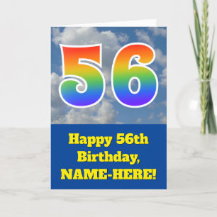 Cloudy Blå himmel, Rainbow Mönster ’56’ Birthday # Kort