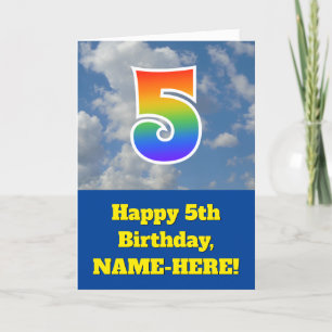 Cloudy Blå himmel, Rainbow Mönster ’5’ Birthday # Kort