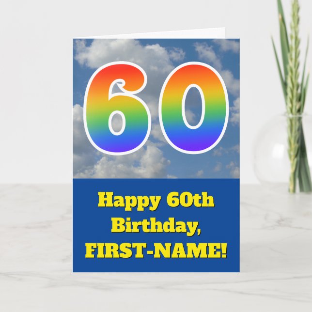 Cloudy Blå himmel, Rainbow Mönster "60" Birthday # Kort (Framsida)