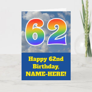 Cloudy Blå himmel, Rainbow Mönster "62" Birthday # Kort