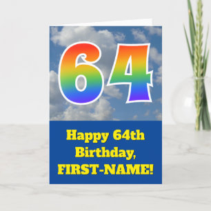 Cloudy Blå himmel, Rainbow Mönster ’64’ Birthday # Kort