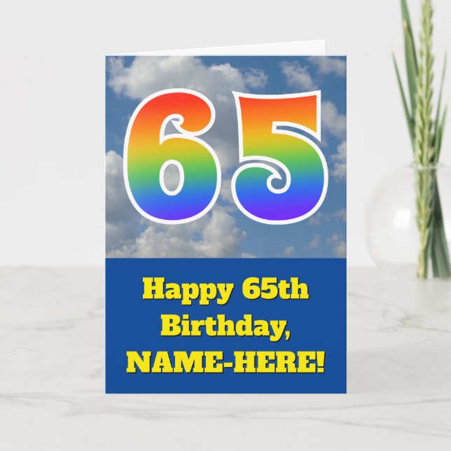 Cloudy Blå himmel, Rainbow Mönster ’65’ Birthday # Kort (Framsida)