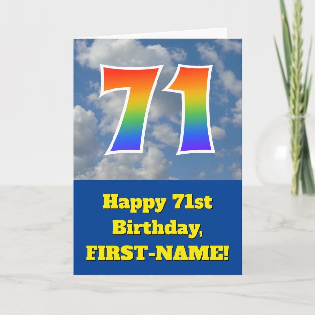 Cloudy Blå himmel, Rainbow Mönster ’71’ Birthday # Kort (Framsida)
