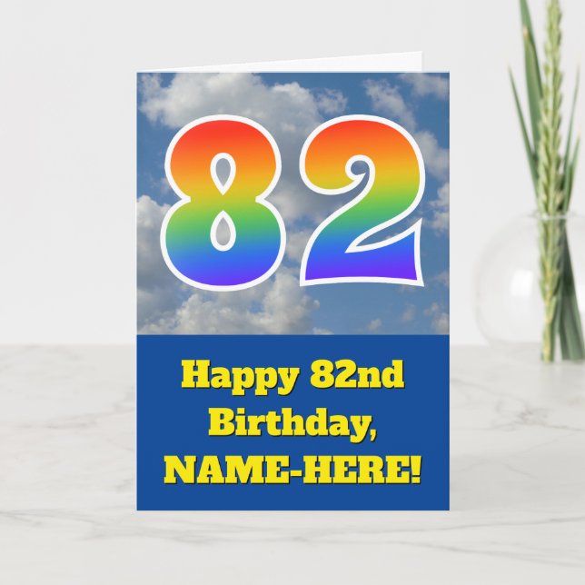 Cloudy Blå himmel, Rainbow Mönster ’82’ Birthday # Kort (Framsida)
