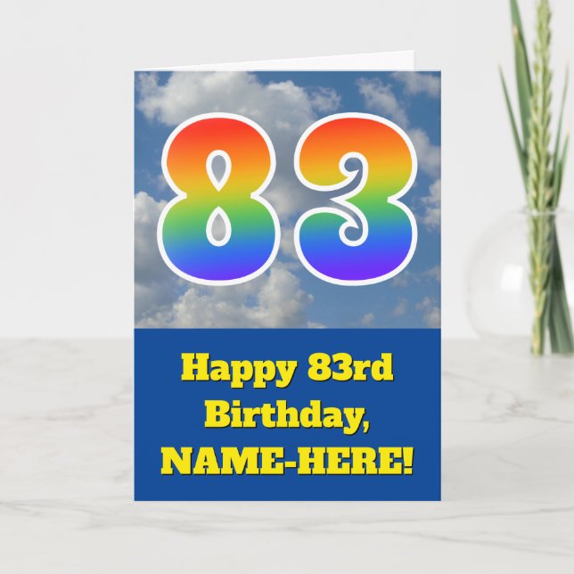 Cloudy Blå himmel, Rainbow Mönster ’83’ Birthday # Kort (Framsida)