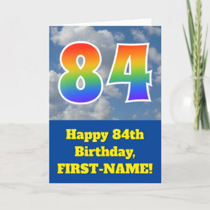 Cloudy Blå himmel, Rainbow Mönster ’84’ Birthday # Kort