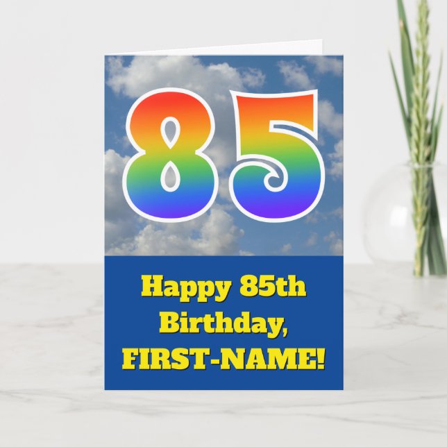 Cloudy Blå himmel, Rainbow Mönster ’85’ Birthday # Kort (Framsida)