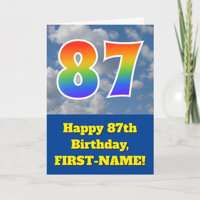 Cloudy Blå himmel, Rainbow Mönster "87" Birthday # Kort (Framsida)