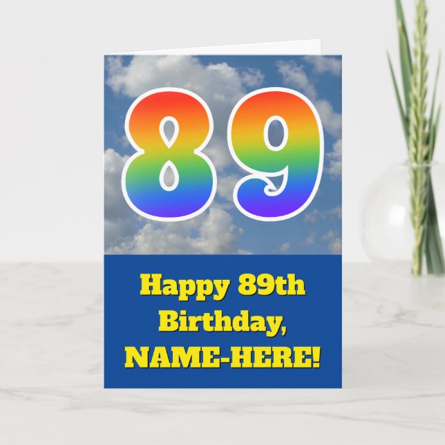Cloudy Blå himmel, Rainbow Mönster "89" Birthday # Kort (Framsida)