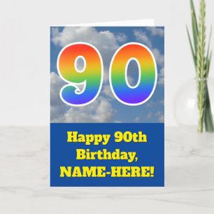 Cloudy Blå himmel, Rainbow Mönster "90" Birthday # Kort