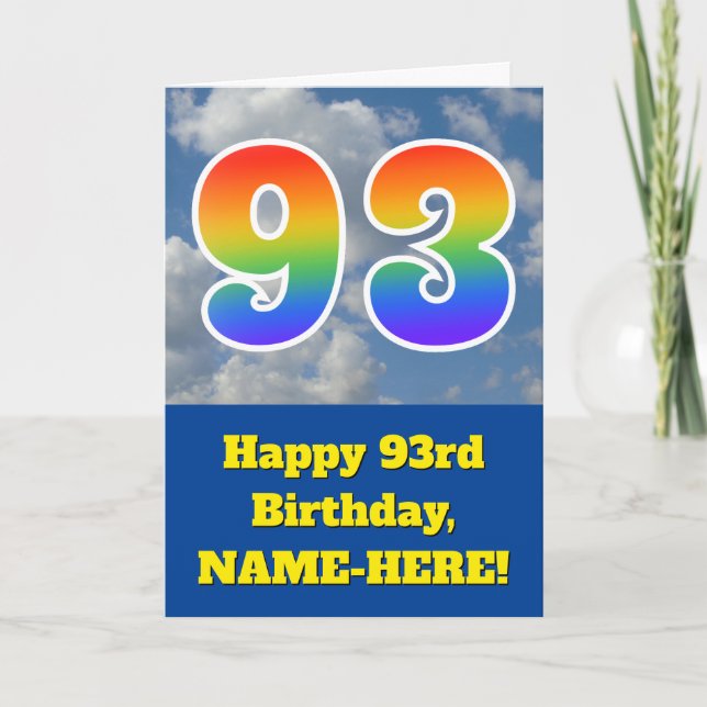 Cloudy Blå himmel, Rainbow Mönster ’93’ Birthday # Kort (Framsida)