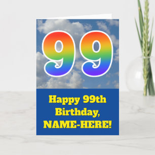 Cloudy Blå himmel, Rainbow Mönster ’99’ Birthday # Kort