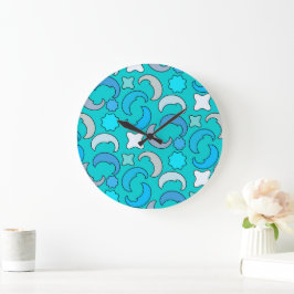 Cloudy Blue Måne Stor Klocka