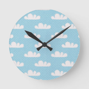 Cloudy Clouds Blue Dotty Himlar Rund Klocka