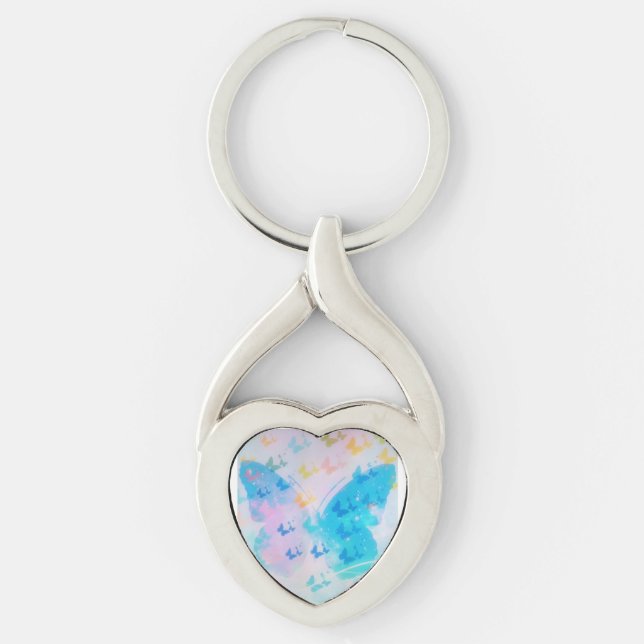 Cloudy Heart Butterfly Keychain Twisted Heart Silverfärgad Nyckelring (Framsidan)