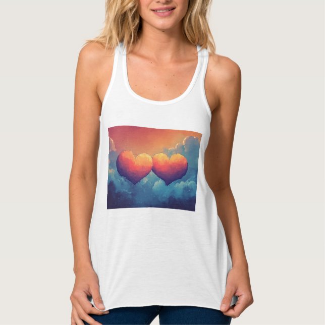 Cloudy Hearts - Kärlek i Himmel Linne Med Racerback (Framsida)