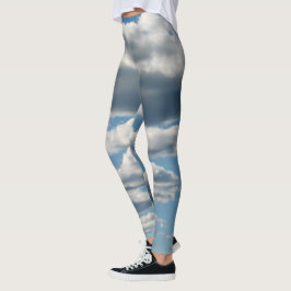 Cloudy Himmel Blue och White Leggings